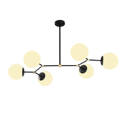 Lustra cu 6 globuri de sticla, Damar,  Negru-Alb, 100 x 58 x 48 cm- q-home.ro