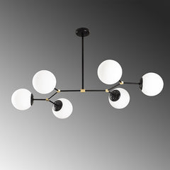 Lustra cu 6 globuri de sticla, Damar,  Negru-Alb, 100 x 58 x 48 cm- q-home.ro