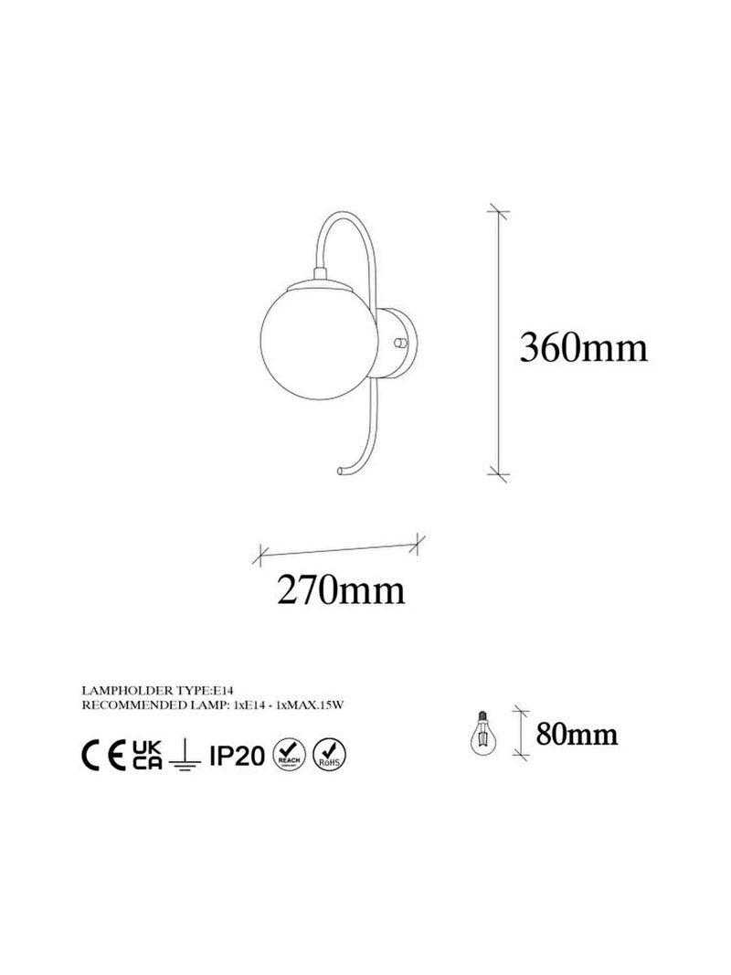 Aplica de perete Fulgor, E14, 36 x 15 x 27 cm, metal/sticla, Auriu- q-home.ro