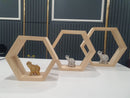 Raft de perete decorativ din lemn 3 hexagoane