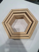 Raft de perete decorativ din lemn 3 hexagoane