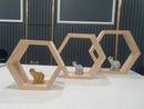 Raft de perete decorativ din lemn 3 hexagoane