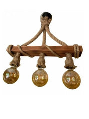 Candelabru din lemn natural,cu franghie, AVIZE- q-home.ro