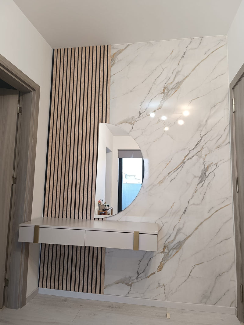 PANOU DECORATIV PVC imitatie marmura CARRARA GOLD, 122 x 270 cm