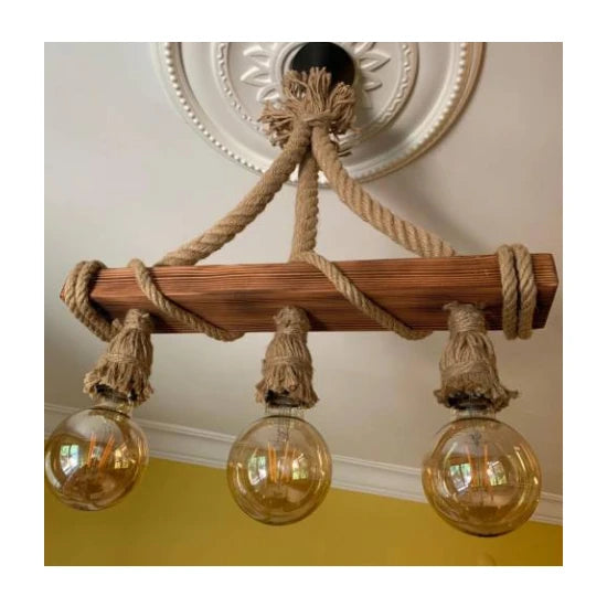 Candelabru din lemn natural,cu franghie, AVIZE- q-home.ro