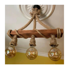 Candelabru din lemn natural,cu franghie, AVIZE- q-home.ro