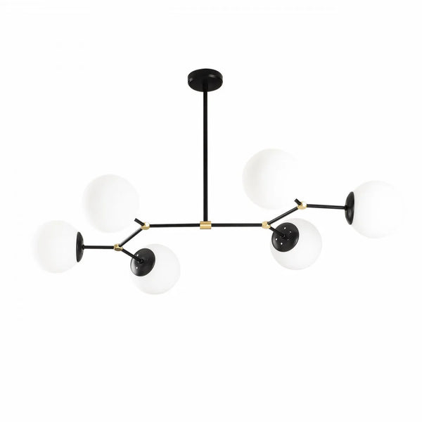 Lustra cu 6 globuri de sticla, Damar,  Negru-Alb, 100 x 58 x 48 cm- q-home.ro