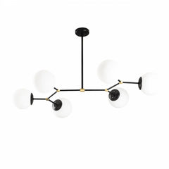 Lustra cu 6 globuri de sticla, Damar,  Negru-Alb, 100 x 58 x 48 cm- q-home.ro