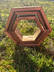 Raft de perete decorativ din lemn 3 hexagoane