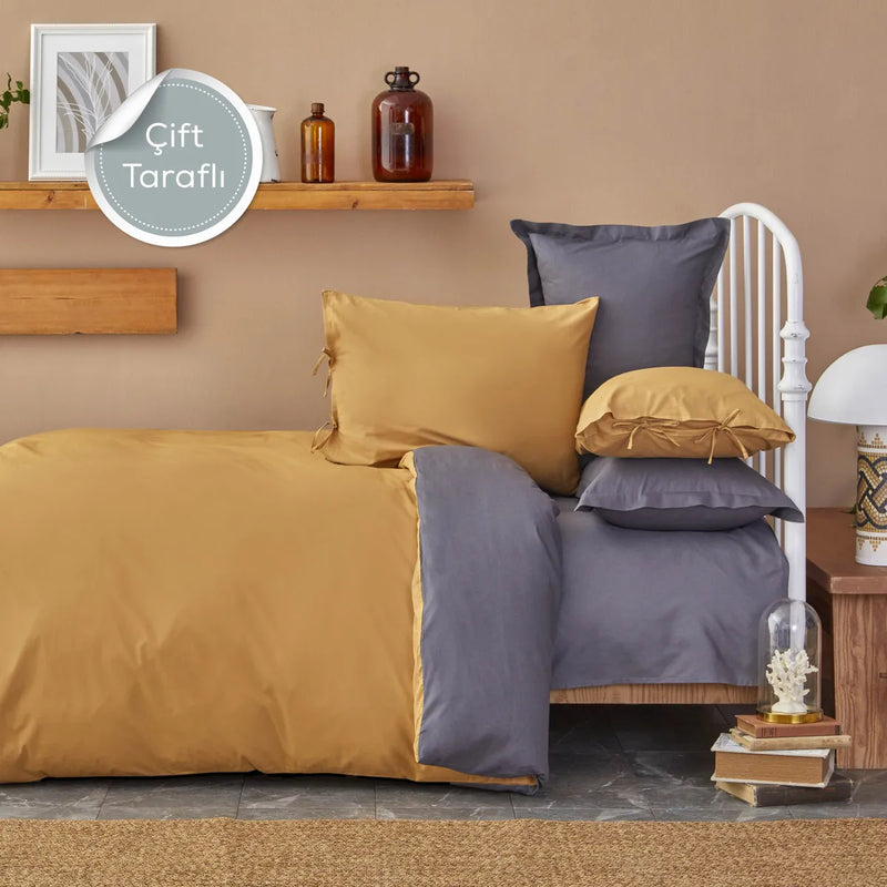 Lenjerie de pat Karaca Home Basic Muștar Antracit- q-home.ro