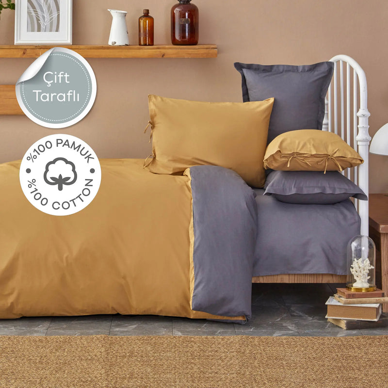Lenjerie de pat Karaca Home Basic Muștar Antracit- q-home.ro