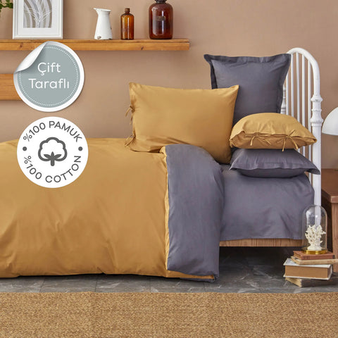 Lenjerie de pat Karaca Home Basic Muștar Antracit- q-home.ro