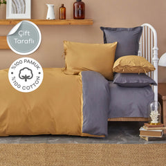 Lenjerie de pat Karaca Home Basic Muștar Antracit- q-home.ro