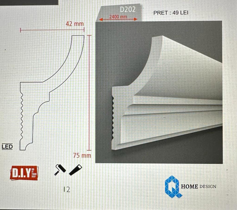 Cornisa led  pentru colt, D 202, 240 x 7,5 x 4,2 cm- Livrare rapida !
