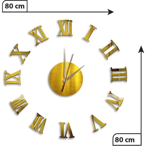 Ceas Perete 3D  Cifre Romane Auriu- Livrare rapida!