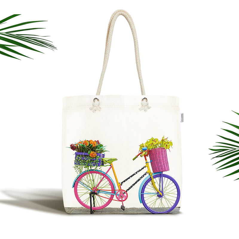 Geantă de plajă cu fermoar imprimată digital cu model bicicletă modernă- q-home.ro