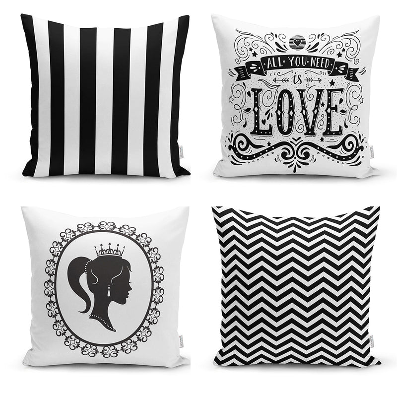 Set 4  buc huse de perna alb-negru- q-home.ro
