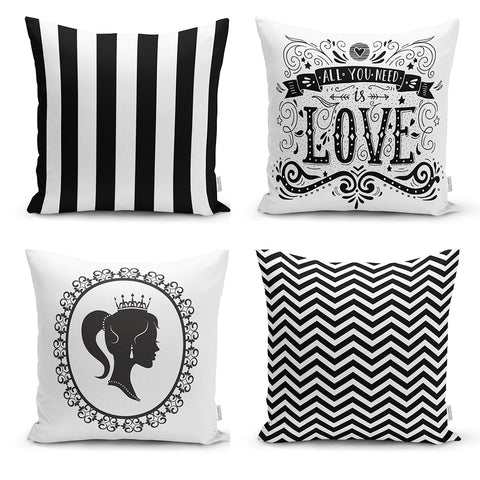 Set 4  buc huse de perna alb-negru- q-home.ro