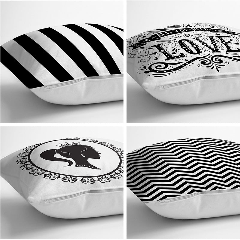 Set 4  buc huse de perna alb-negru- q-home.ro