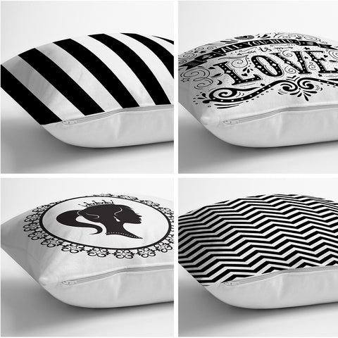 Set 4  buc huse de perna alb-negru- q-home.ro