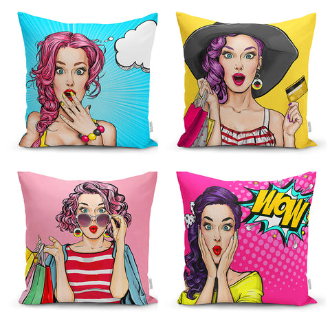 Set 4 huse de pernă Fashion Girl- q-home.ro
