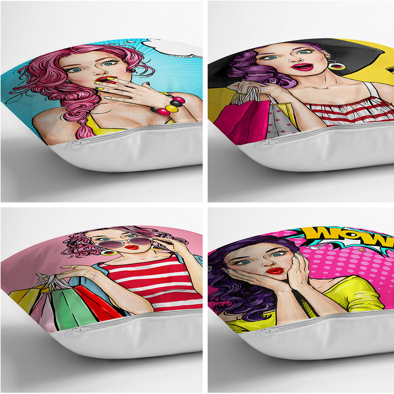 Set 4 huse de pernă Fashion Girl- q-home.ro