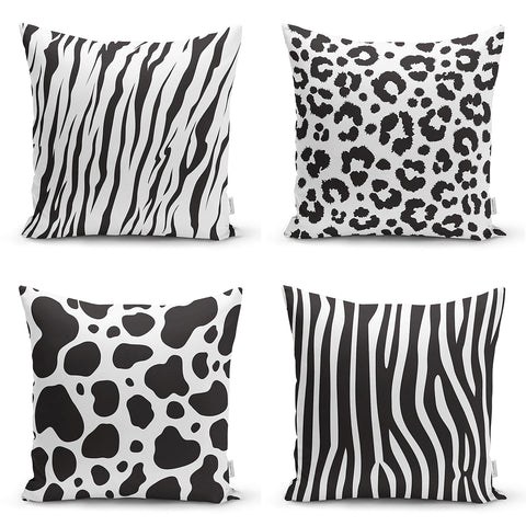 Set 4 huse de perne alb/negru- q-home.ro