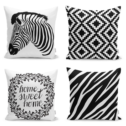 Set 4 huse de pernă negru/alb- q-home.ro
