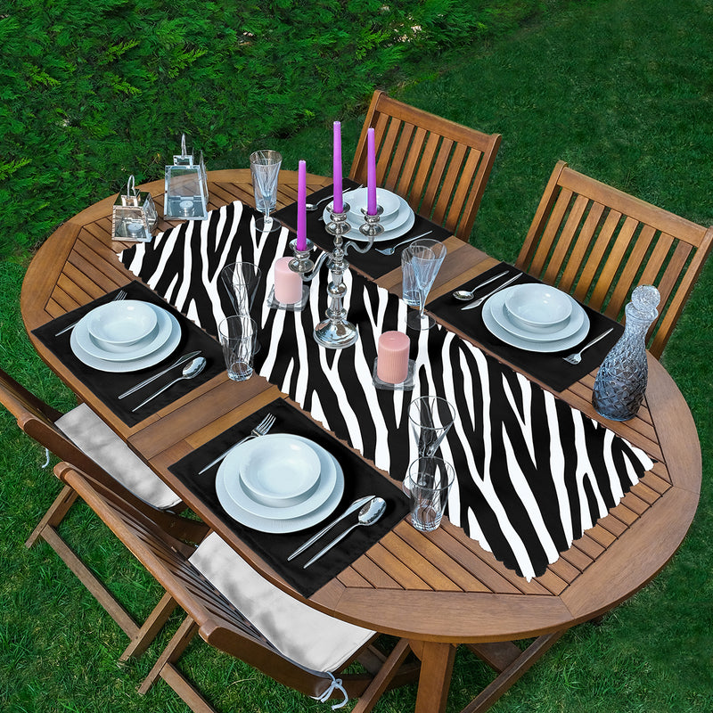 Set napron cu model digital imprimat modern  și 4 bucăți culoare neagră- q-home.ro