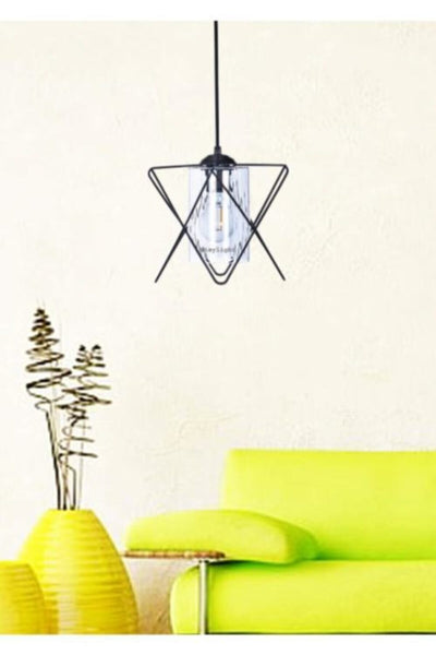 Candelabru cu pandantiv negru în zig-zag din sticlă acrilică cu design special- q-home.ro